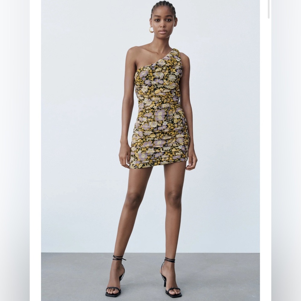 NWT Zara floral dress one shoulder